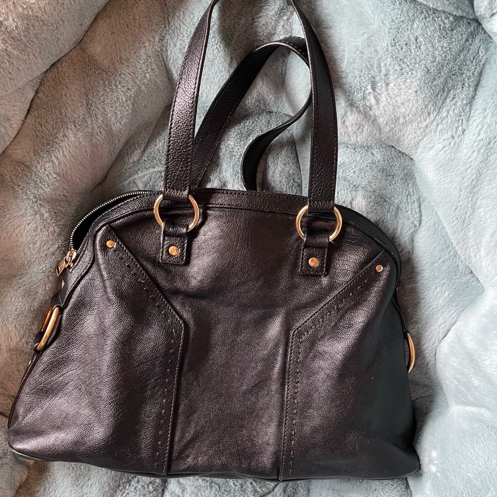YSL Muse Black Leather Handbag with lock and key